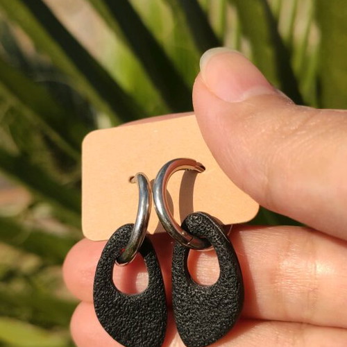 Handmade earrings from polymer clay and steel black and silver