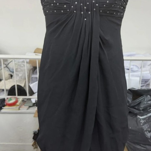 Lussile short dress with straps and front rhinestones, new, black