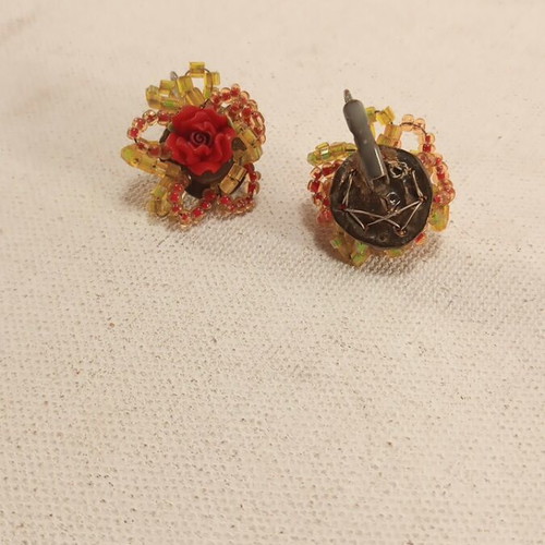 Earrings with beads and decorative rose made to order