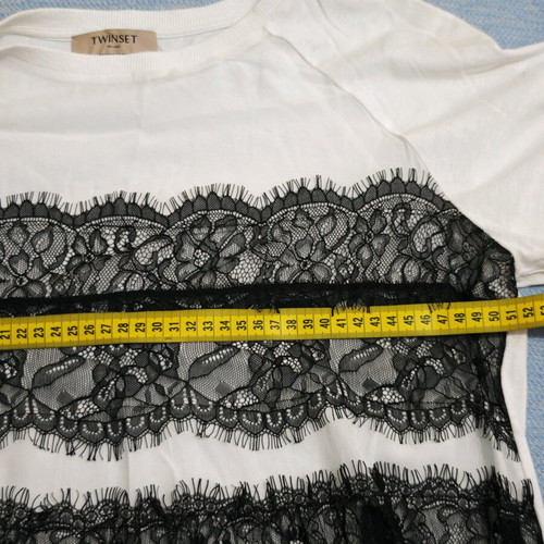 Twinset Milano women's T-shirt with integrated black lace like new, white