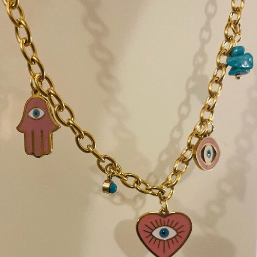 Steel necklace new with charms