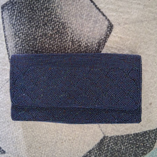 Vintage envelope bag with blue beads satin lining like new