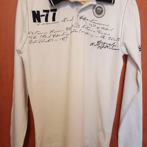 Helly Hansen shirt size S like new, cotton, white with blue black collar