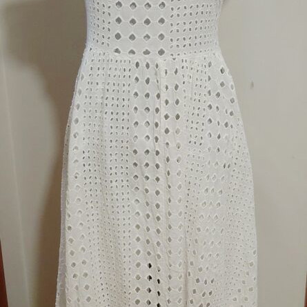 White Maxi Dress Broderie Anglaise, 100% Cotton, New