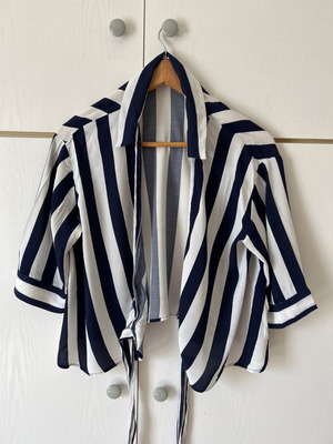 Blue striped wrap shirt used, size M