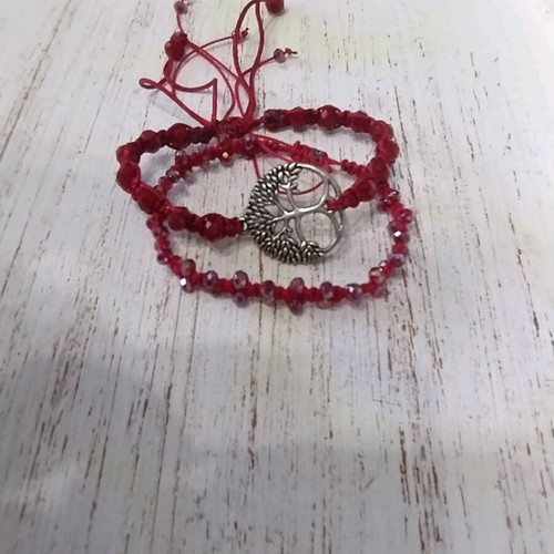 Handmade bracelets and long matching necklace new, burgundy