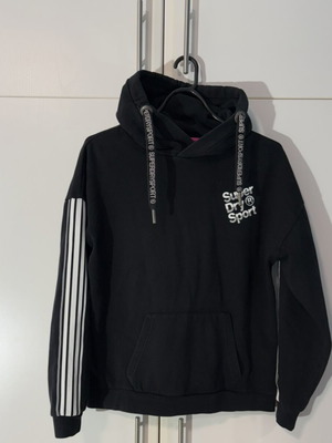 Superdry Sport φούτερ με κουκούλα και ρίγα στο μανίκι σε μαύρο, μέγεθος M