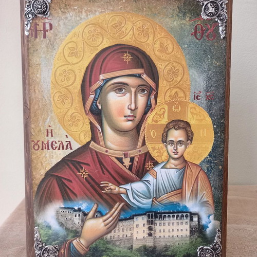 Panagia Soumela icon on natural wood 40×29 cm new