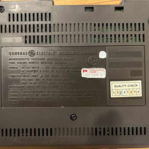 Vintage Original GE General Electric 2-9880 answering machine with cassettes used