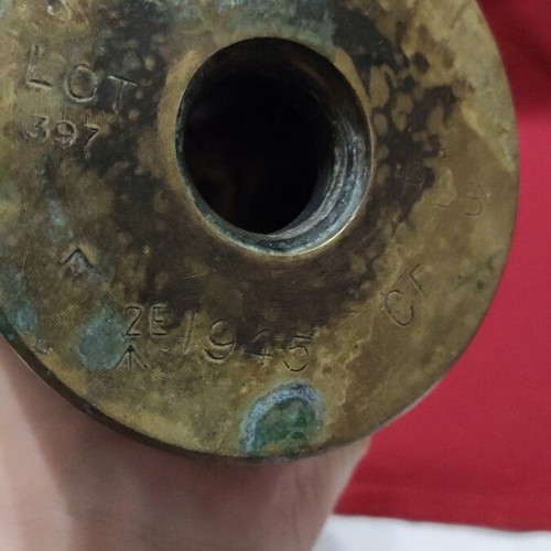 Vintage trench art vase 1945 used, military shell