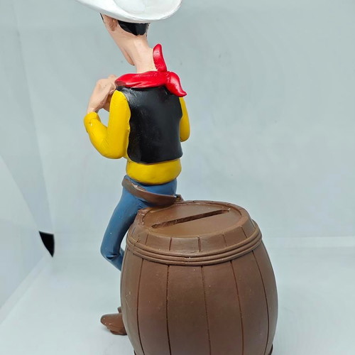 Lucky Luke collectible figure in barrel like new 19cm