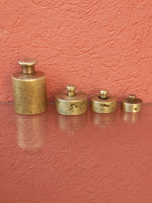 Brass weights used, set of 500g, 200g, 100g, 50g