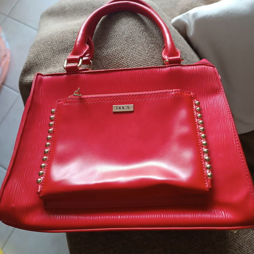 Doca women's handbag used, red eco-leather with embossed texture