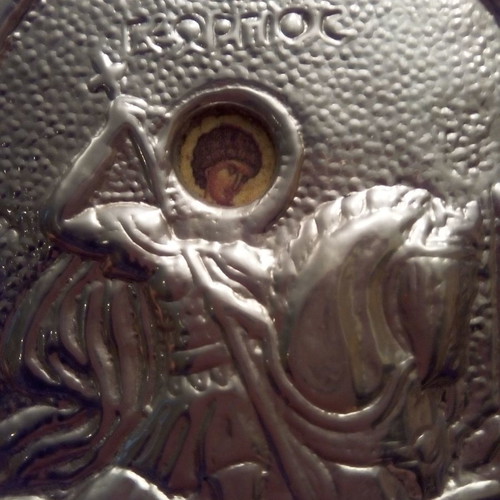Silver icon of Saint George used, medium size