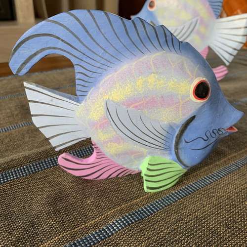 Decorative wooden fish set new, hand-painted tropical wood