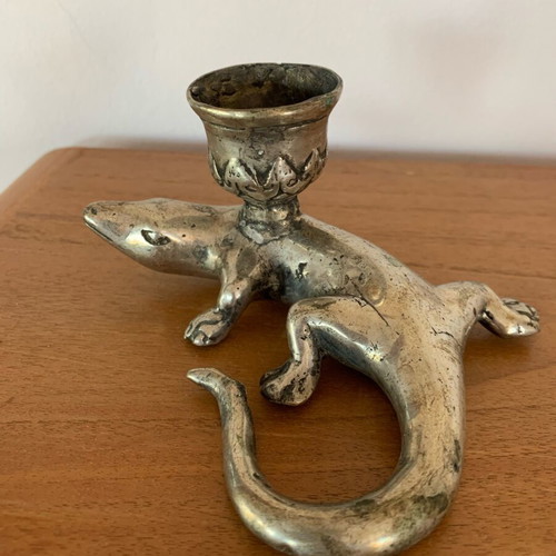 Lizard candlestick like new made of alpaca