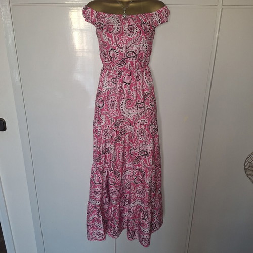 Shein Paisley Pink Maxi Summer Off Shoulder Dress, size M