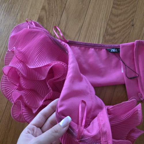 ZARA pink top with pleated ruffles, size XS