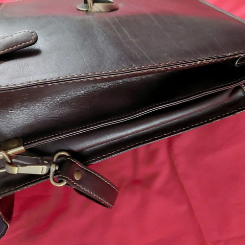 Leather brown men's bag used, slim for documents up to A4 and tablet