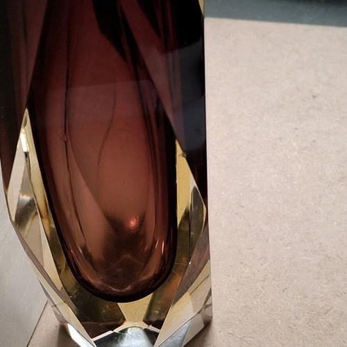 Murano sommerso vase 16 cm, brown grenat, yellow and clear