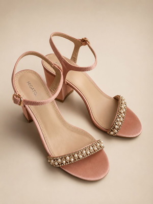 Migato pink satin sandals like new, size 38, pearl decoration