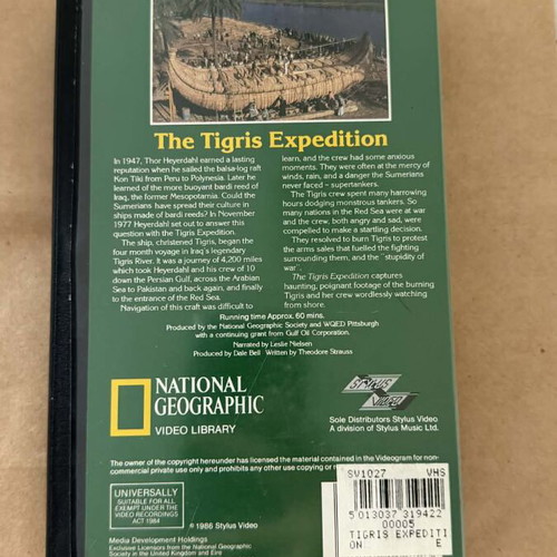 The Tigris Expedition National Geographic videocassette like new