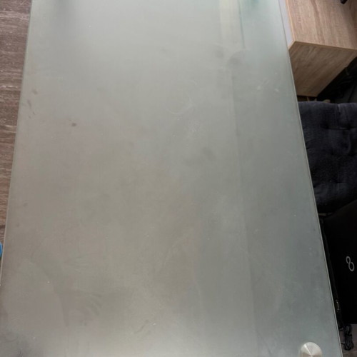 Glass table with metal legs, 120x70x74 cm