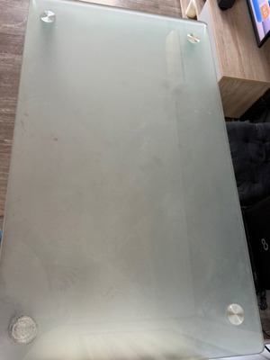 Glass table with metal legs, 120x70x74 cm