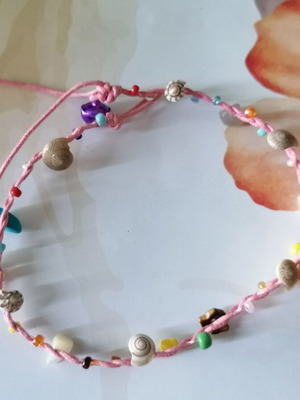 Handmade anklet new with shells and pink waxed thread