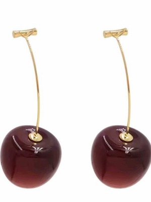 Cherry dangle earrings new, red and gold tone