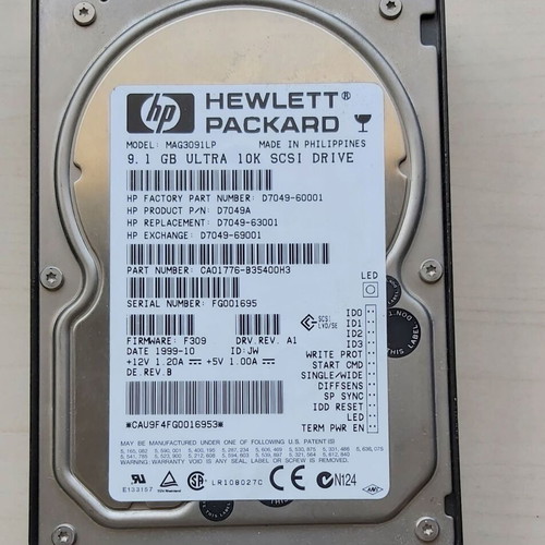 Hewlett Packard MAG3091LP 9.1GB Ultra 10K SCSI hard drive used