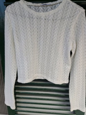Zara crop top μπλούζα λευκό μπεζ ημιδιάφανο S μεταχειρισμένο