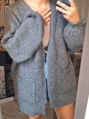 Bershka μάλλινη ζακέτα oversized με φουσκωτά μανίκια, μέγεθος S, σαν καινούργια