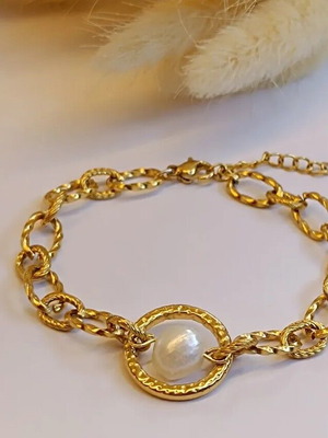 Steel bracelet with pearl new, handmade