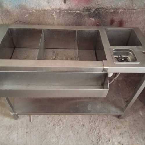 Inox bar station with electric cast iron hotplate and outdoor stoves like new