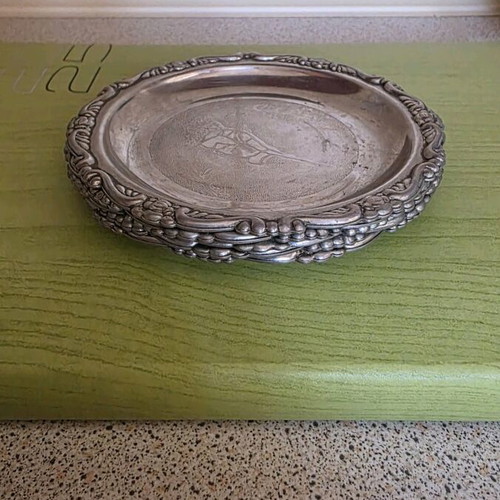 Silver vintage coaster set used, 5 pieces with Cyprus map engraving