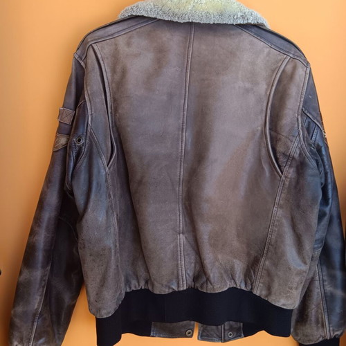 Leather jacket used, authentic leather, brown, size M