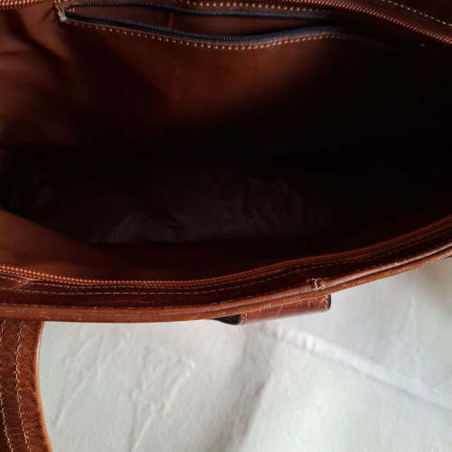 Vintage large leather shoulder bag used, brown
