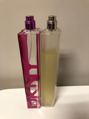 DKNY women's perfumes used, pink half full and another almost full