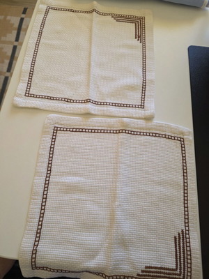 Handmade embroidered doilies set of 2, ecru and brown, like new