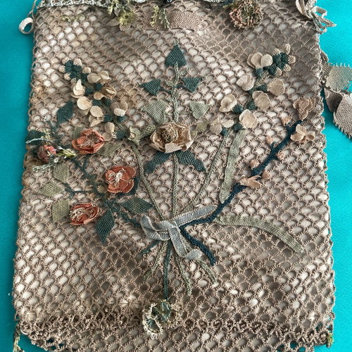 Women's tobacco pouch used 1900 hand-crocheted with embossed flowers