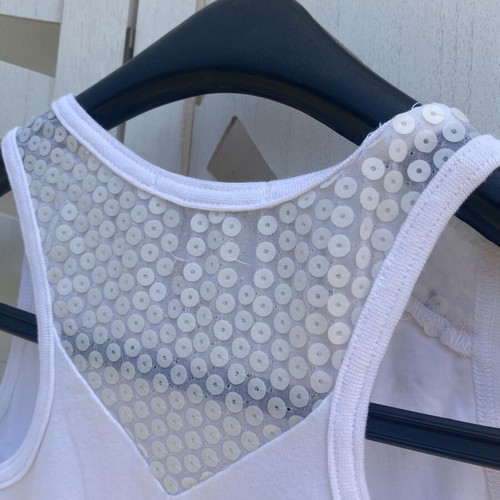 Alouette white sleeveless dress with sequins and adjustable waist like new