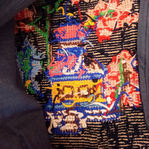 Handmade embroidered pillowcase used, oriental cross-stitch motif 67x44 cm