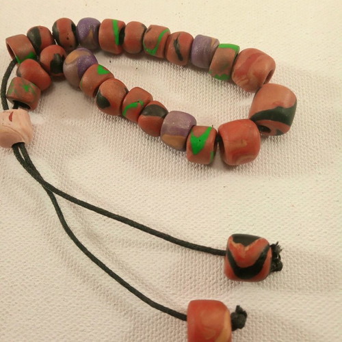 Handmade worry beads 20 cm used with polymer clay beads and black cord
