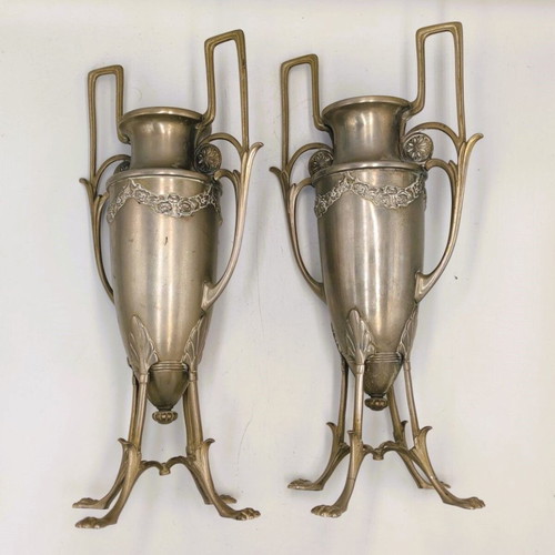 Ζεύγος Αμφορέων Art Nouveau Argentor Werke Vienna σαν καινούργιο (c. 1905)