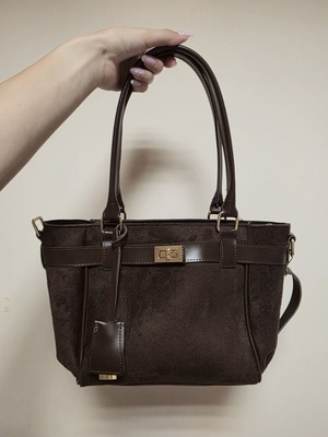 Suede shoulder bag new, brown with long strap