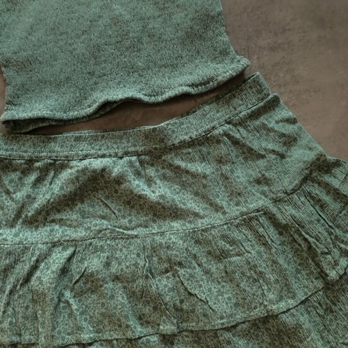 Only women's set strapless top and skirt used, sage green large