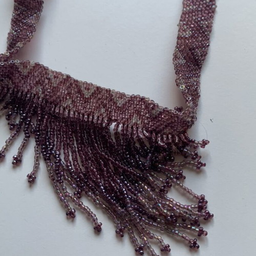 Handmade Choker Necklace with Purple Beads and Waterfall Fringe like new