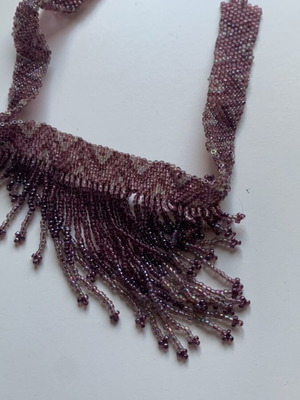 Handmade Choker Necklace with Purple Beads and Waterfall Fringe like new