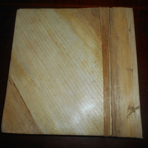 Photo album used made of recycled paper and wood, eco-friendly